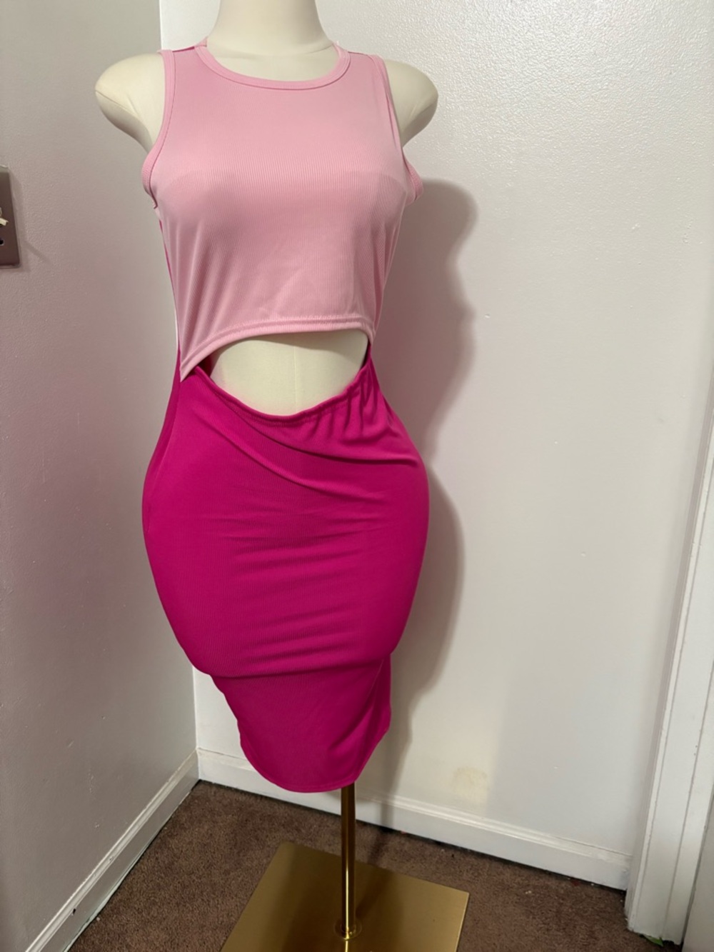 Pink Two-Tone Cutout Midi Dress Brand new